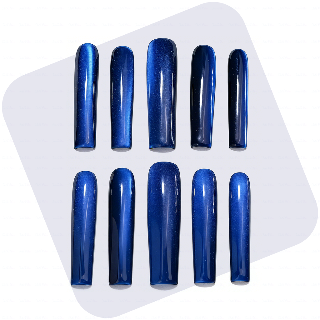 Cat Eye Chrome – Multi-Color Long Square Press-Ons with Magnetic Cat Eye Finish