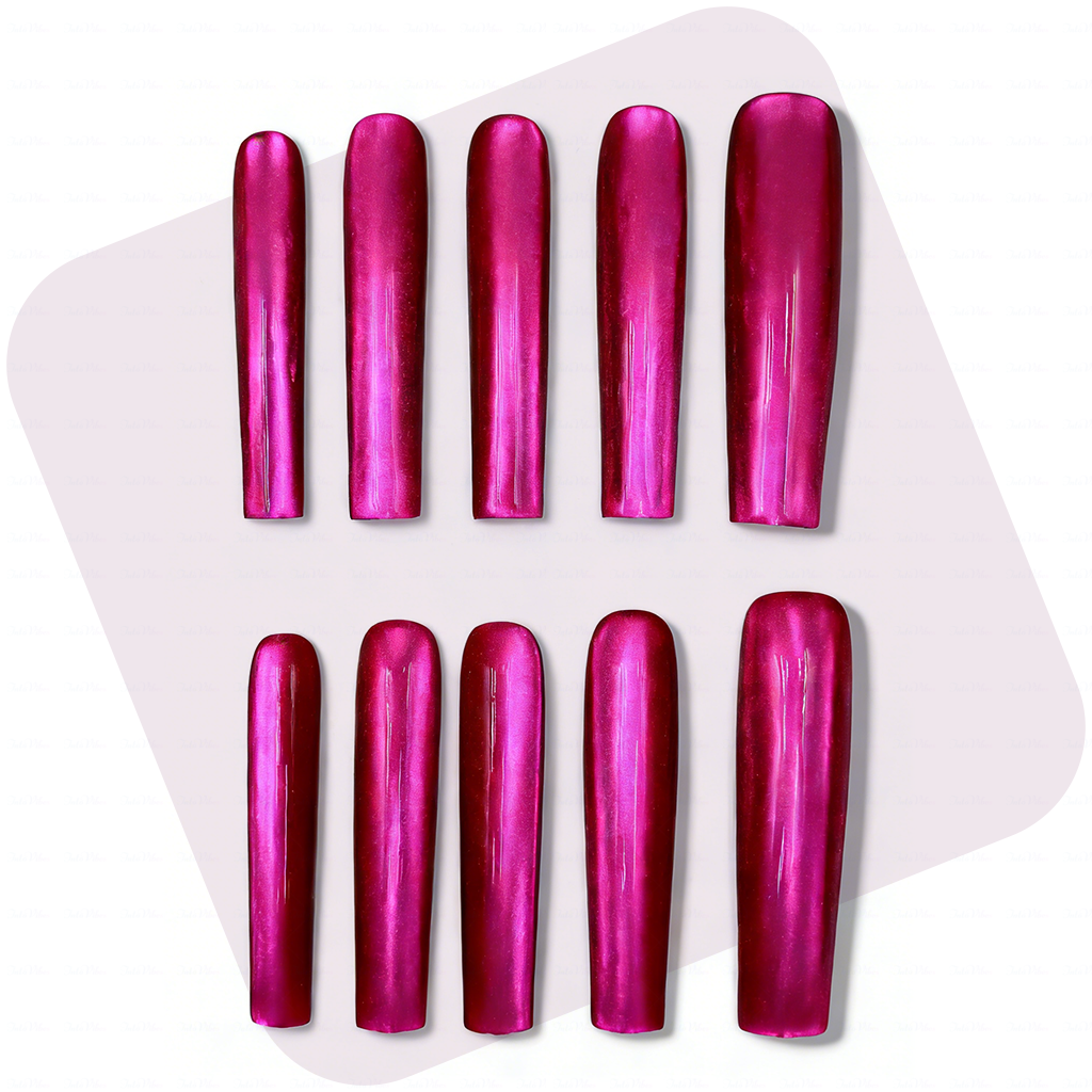 Cat Eye Chrome – Multi-Color Long Square Press-Ons with Magnetic Cat Eye Finish