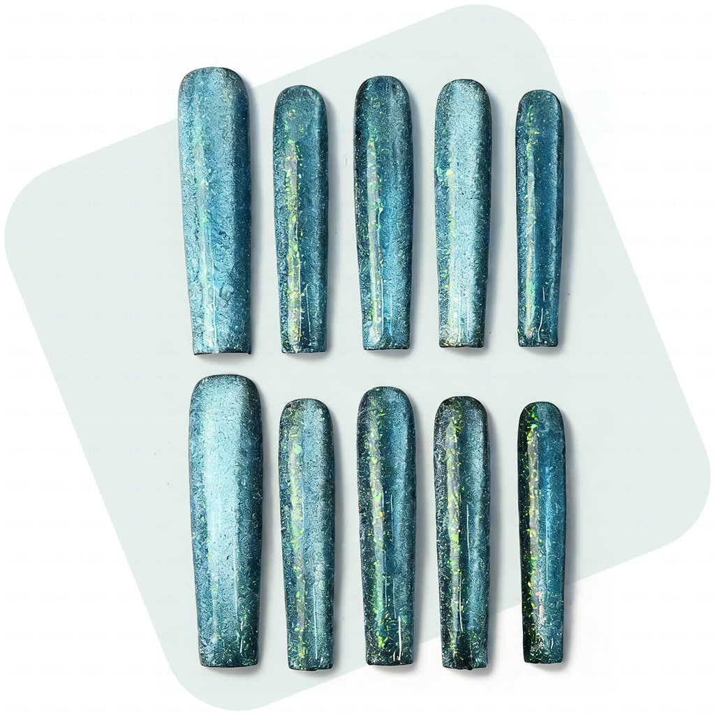 Cat Eye Chrome – Multi-Color Long Square Press-Ons with Magnetic Cat Eye Finish