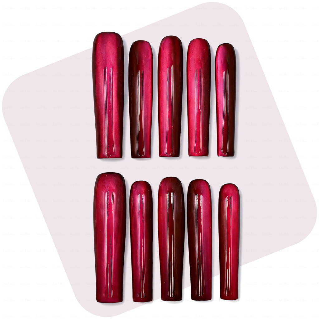 Cat Eye Chrome – Multi-Color Long Square Press-Ons with Magnetic Cat Eye Finish