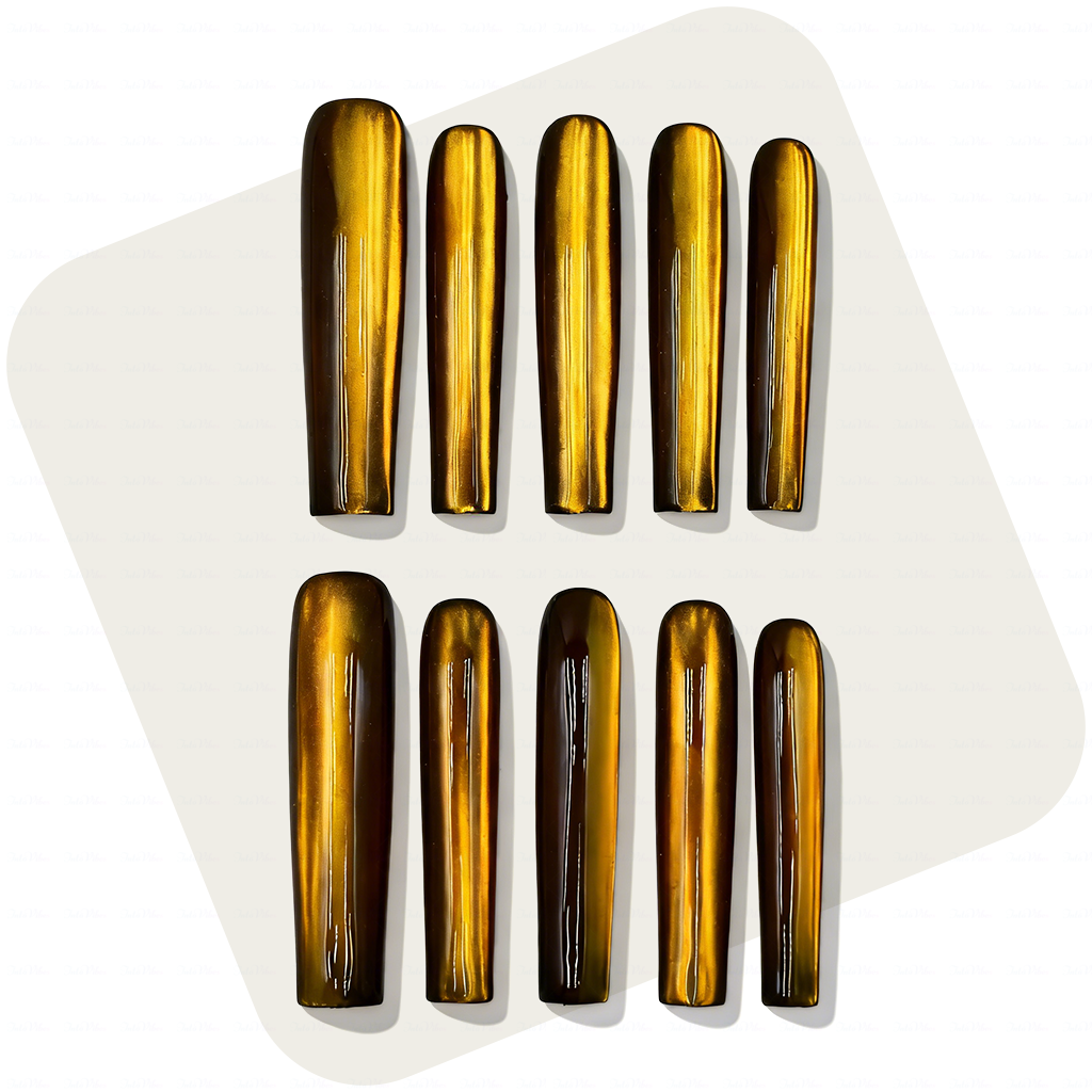 Cat Eye Chrome – Multi-Color Long Square Press-Ons with Magnetic Cat Eye Finish
