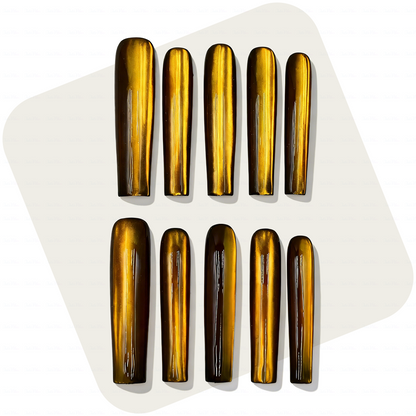 Cat Eye Chrome – Multi-Color Long Square Press-Ons with Magnetic Cat Eye Finish