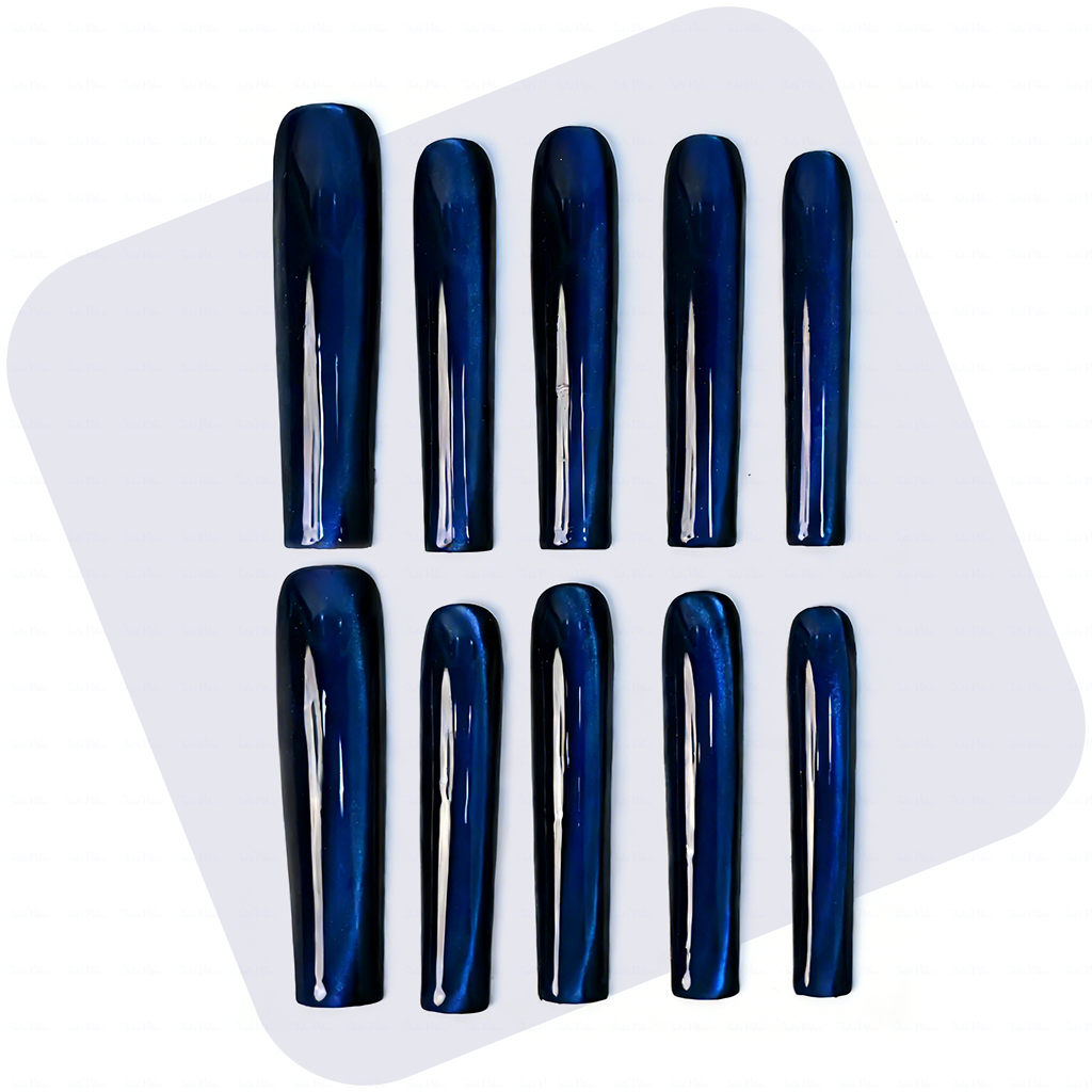 Cat Eye Chrome – Multi-Color Long Square Press-Ons with Magnetic Cat Eye Finish