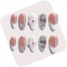 Bridal Blush – Nude Pink Short Almond Press-Ons with French Tips & Full Rhinestone Accents