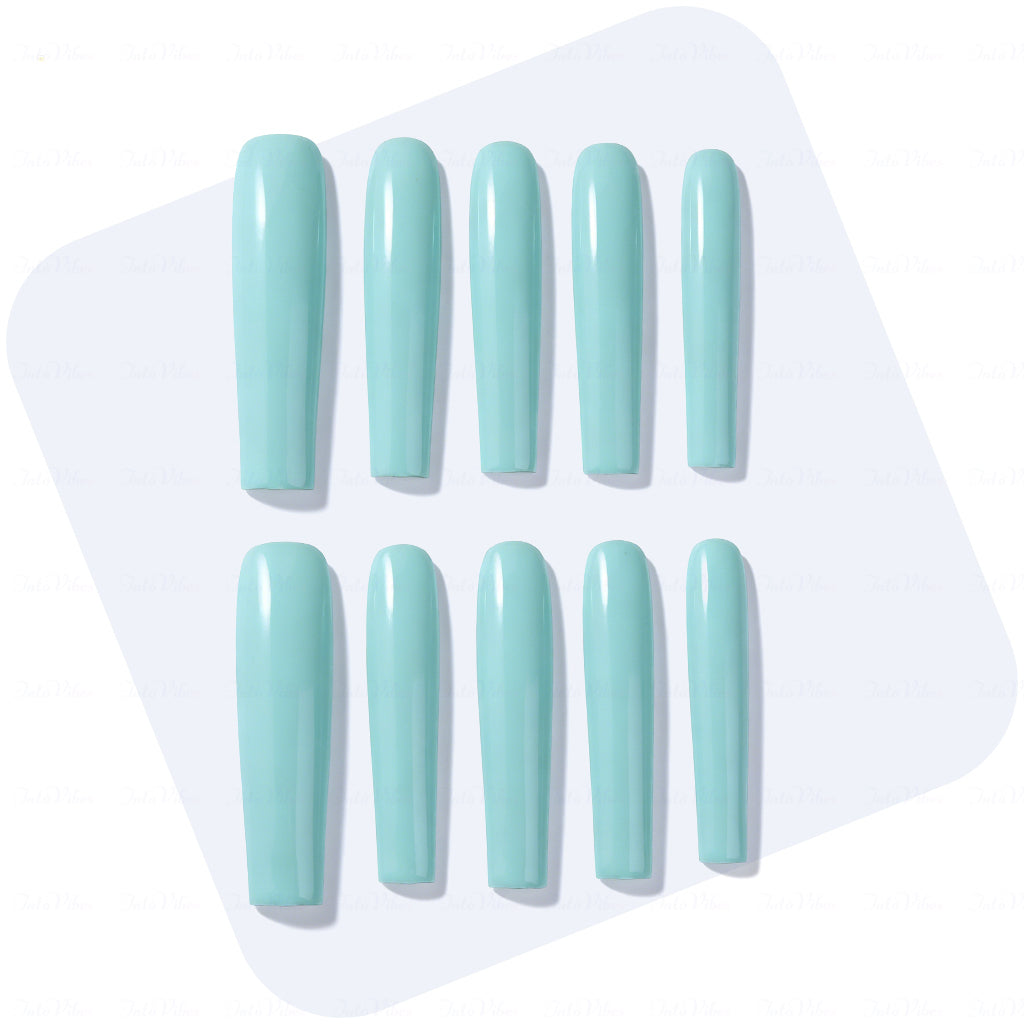 Tiffany Blue – Light Blue Long Square Press-Ons with High Gloss Solid Finish