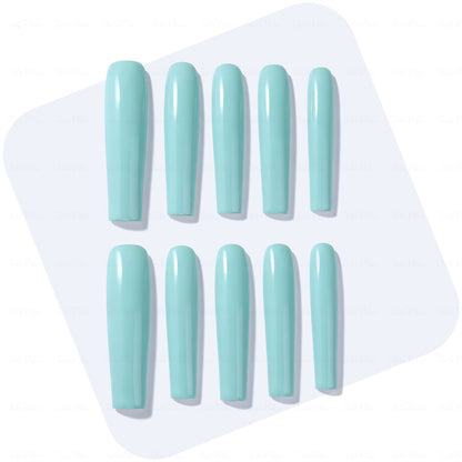 Tiffany Blue – Light Blue Long Square Press-Ons with High Gloss Solid Finish