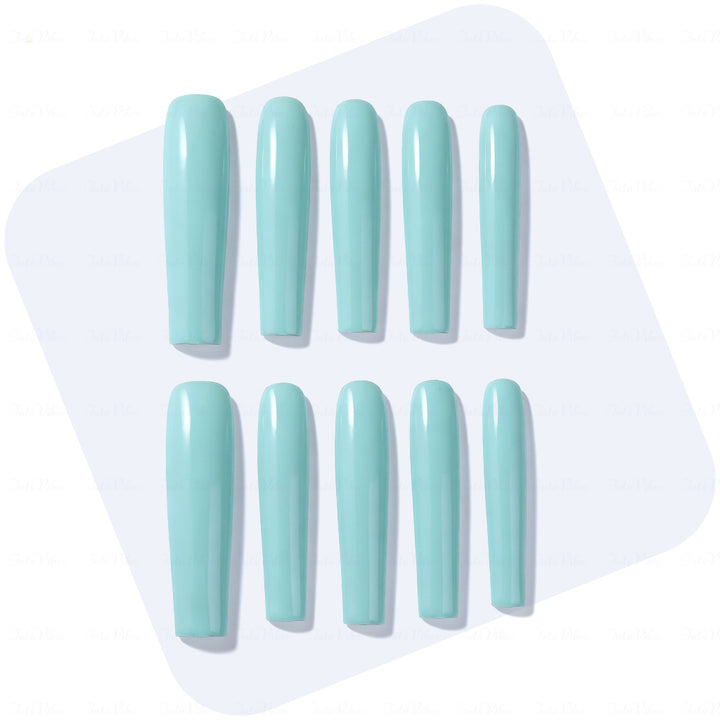 Tiffany Blue – Light Blue Long Square Press-Ons with High Gloss Solid Finish