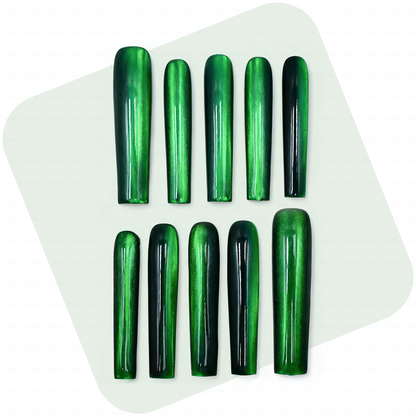 Cat Eye Chrome – Multi-Color Long Square Press-Ons with Magnetic Cat Eye Finish
