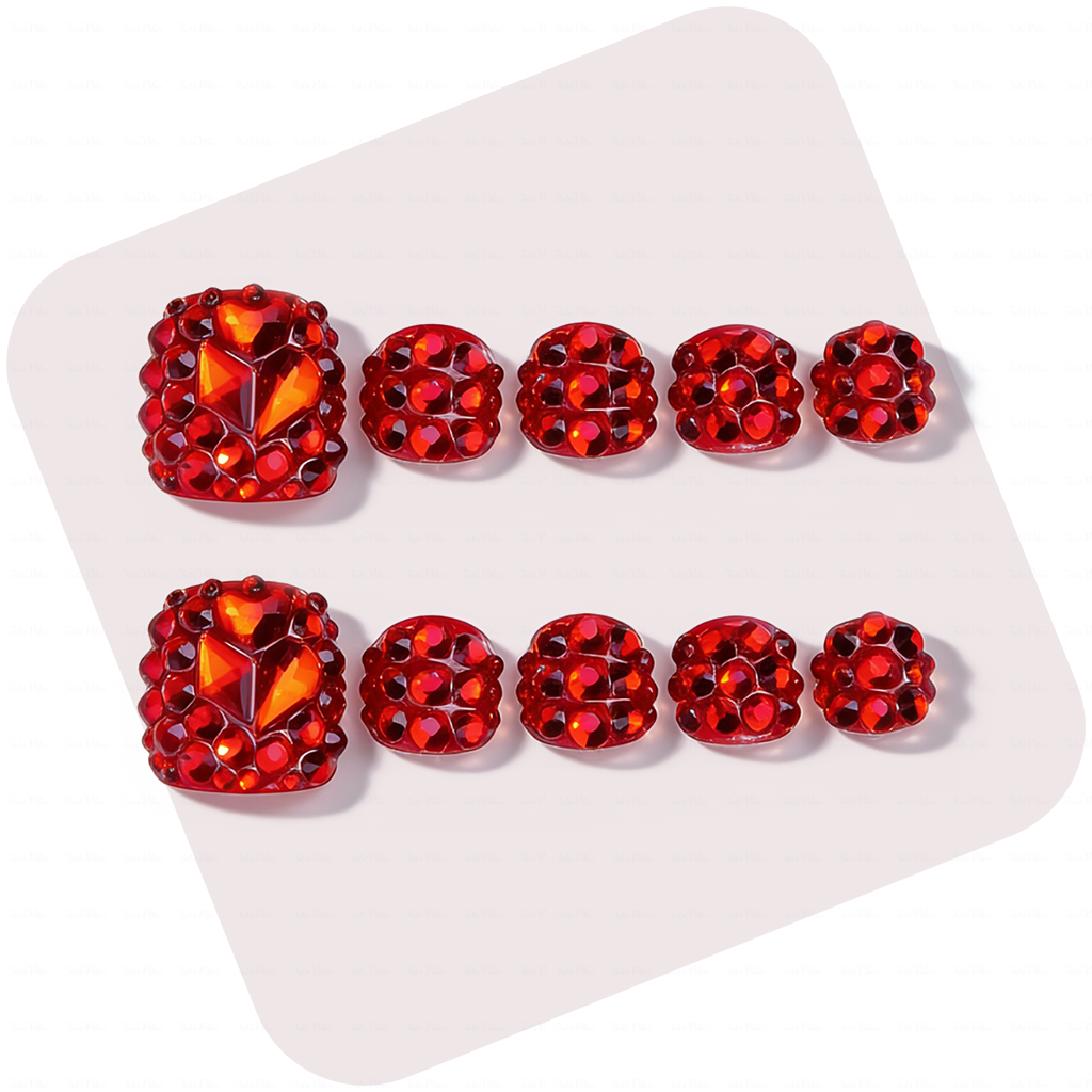 Scarlet Blaze Hand & Foot Set – Red Crystal-Encrusted Press-Ons