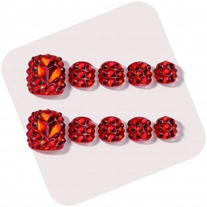 Scarlet Blaze Hand & Foot Set – Red Crystal-Encrusted Press-Ons