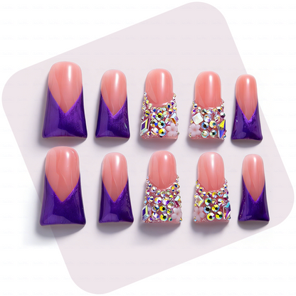 Handmade Long Duck Bill Press On Nails Reusable Full Cover False Nails for Women