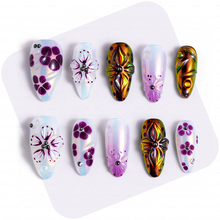 Aurora Flora – Iridescent Purple Medium Almond Press-Ons with 3D Floral & Chameleon Metallic Accents