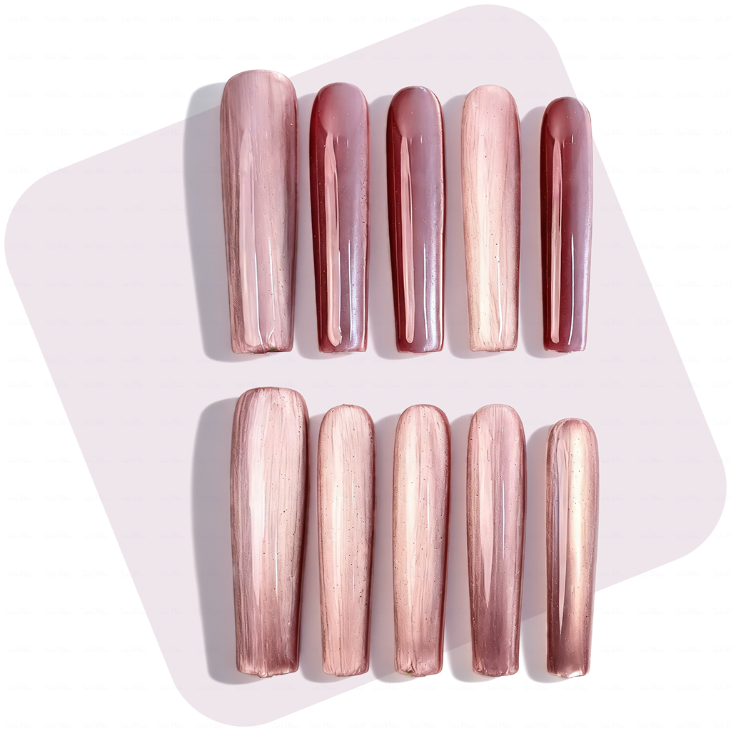 Cat Eye Chrome – Multi-Color Long Square Press-Ons with Magnetic Cat Eye Finish