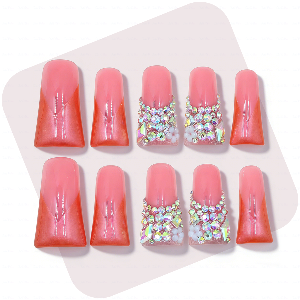 Handmade Long Duck Bill Press On Nails Reusable Full Cover False Nails for Women