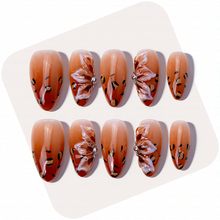 Caramel Bow – Amber Brown Short Almond Press-Ons with Leopard Print & 3D Bow Accents