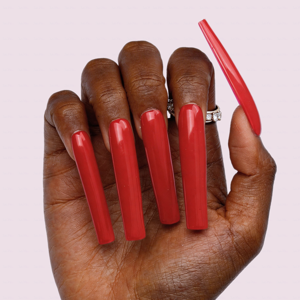 Ruby Red-Bright Red Long Square Press-Ons with High Gloss Solid Finish