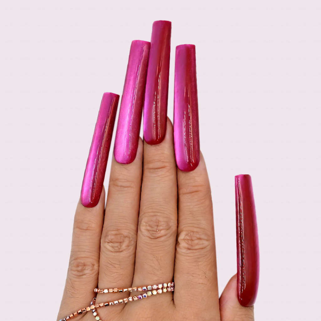 Cat Eye Chrome – Multi-Color Long Square Press-Ons with Magnetic Cat Eye Finish