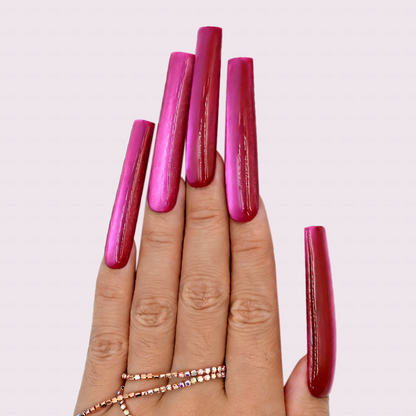 Cat Eye Chrome – Multi-Color Long Square Press-Ons with Magnetic Cat Eye Finish