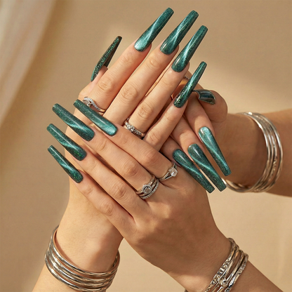 Cat Eye Chrome – Multi-Color Long Square Press-Ons with Magnetic Cat Eye Finish