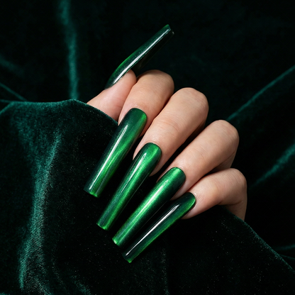 Cat Eye Chrome – Multi-Color Long Square Press-Ons with Magnetic Cat Eye Finish