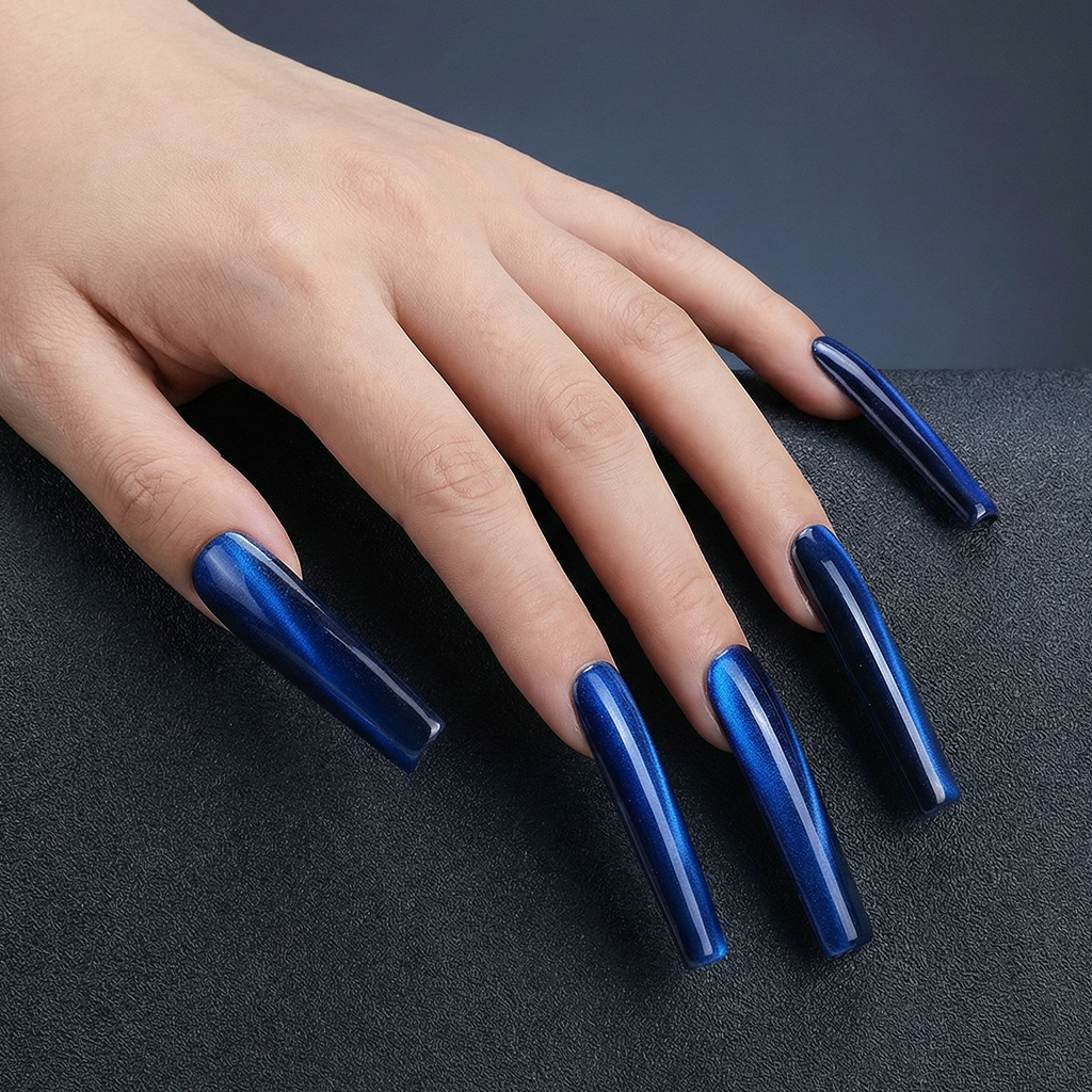 Cat Eye Chrome – Multi-Color Long Square Press-Ons with Magnetic Cat Eye Finish