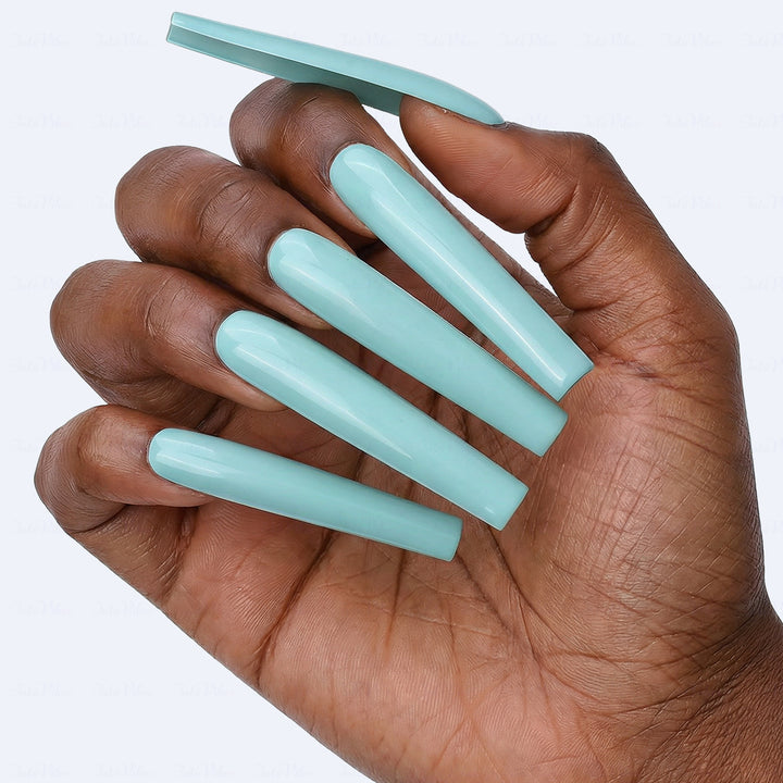 Tiffany Blue – Light Blue Long Square Press-Ons with High Gloss Solid Finish