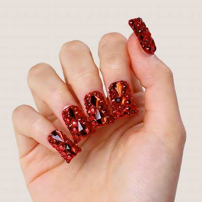 Scarlet Blaze Hand & Foot Set – Red Crystal-Encrusted Press-Ons
