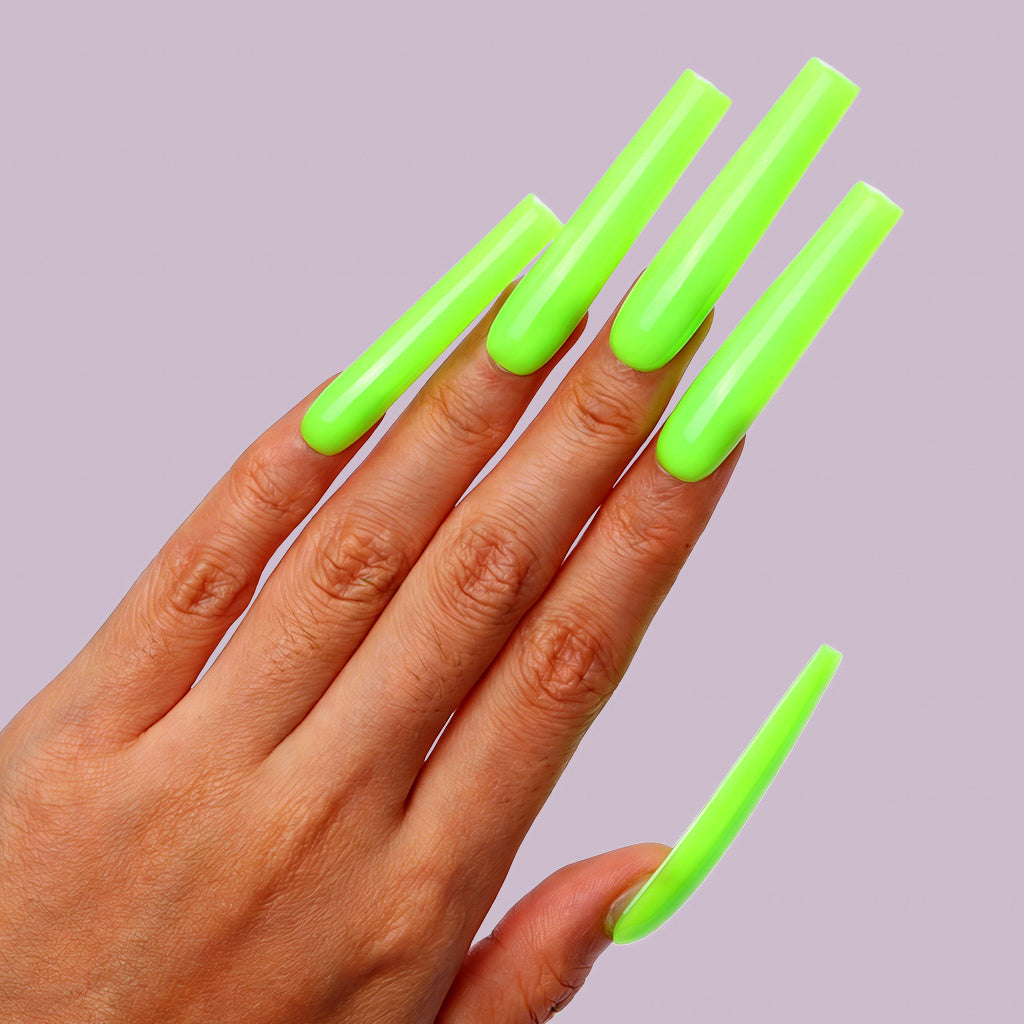 Neon Lime Green  Bright Green Long Square Press-Ons with High Gloss Solid Finish