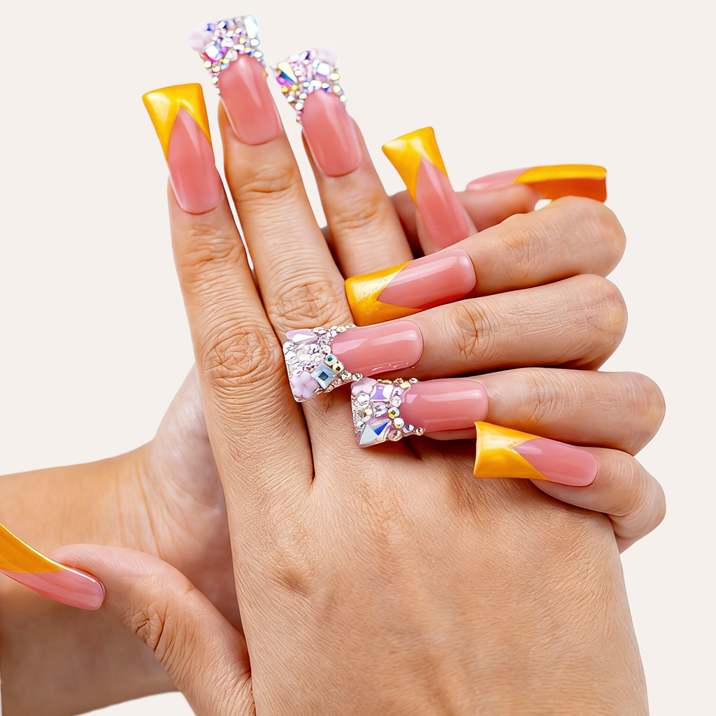 Handmade Long Duck Bill Press On Nails Reusable Full Cover False Nails for Women