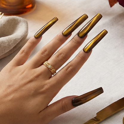 Cat Eye Chrome – Multi-Color Long Square Press-Ons with Magnetic Cat Eye Finish