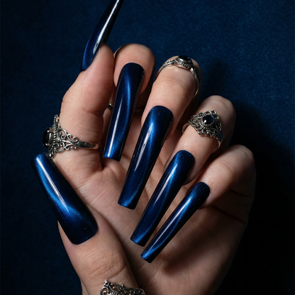 Cat Eye Chrome – Multi-Color Long Square Press-Ons with Magnetic Cat Eye Finish