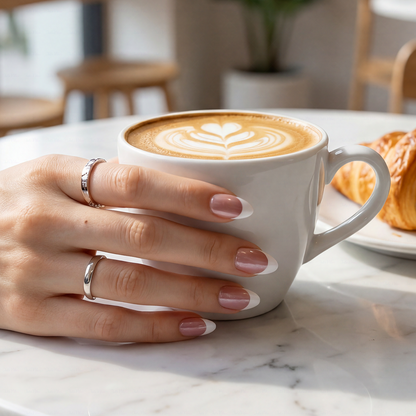 Nude Shimmer French – Soft Nude Pink Short Almond Press-Ons with Classic White French Tips