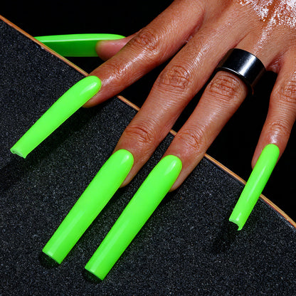 Neon Lime Green  Bright Green Long Square Press-Ons with High Gloss Solid Finish