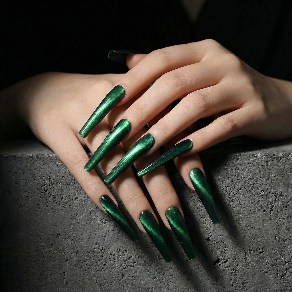 Cat Eye Chrome – Multi-Color Long Square Press-Ons with Magnetic Cat Eye Finish