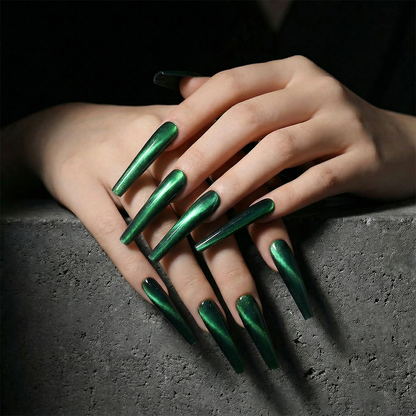 Cat Eye Chrome – Multi-Color Long Square Press-Ons with Magnetic Cat Eye Finish