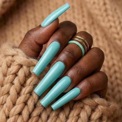 Tiffany Blue – Light Blue Long Square Press-Ons with High Gloss Solid Finish