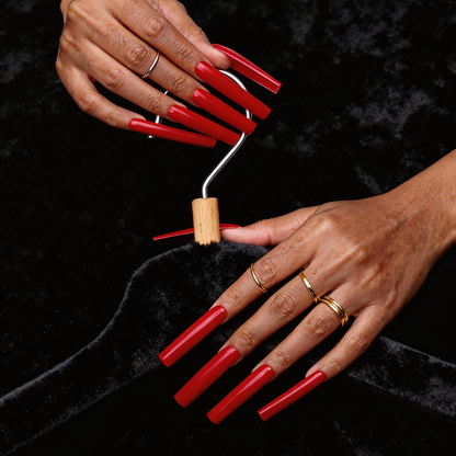 Ruby Red-Bright Red Long Square Press-Ons with High Gloss Solid Finish