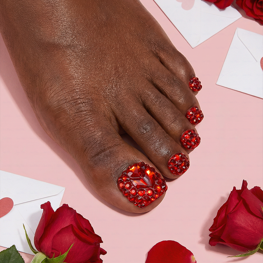 Scarlet Blaze Hand & Foot Set – Red Crystal-Encrusted Press-Ons
