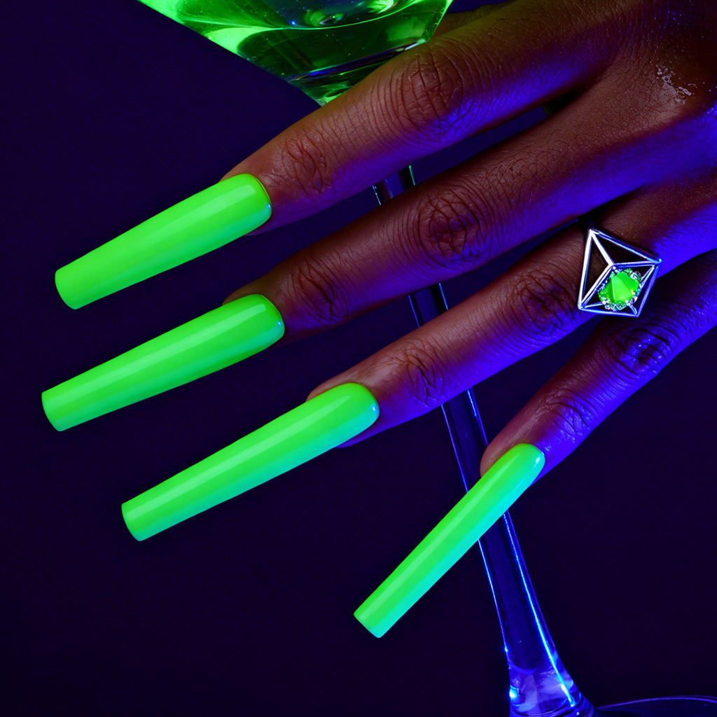 Neon Lime Green  Bright Green Long Square Press-Ons with High Gloss Solid Finish