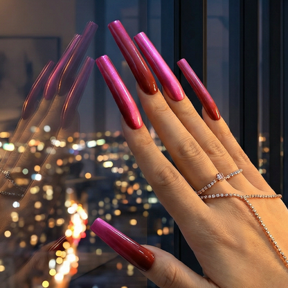 Cat Eye Chrome – Multi-Color Long Square Press-Ons with Magnetic Cat Eye Finish