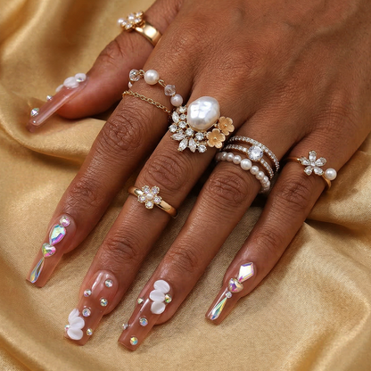 Butterfly Glow Nude Brown Medium Square Press-Ons with Gold Butterfly & Iridescent Gem Accents