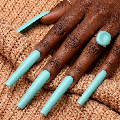 Tiffany Blue – Light Blue Long Square Press-Ons with High Gloss Solid Finish
