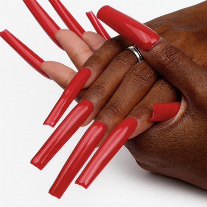 Ruby Red-Bright Red Long Square Press-Ons with High Gloss Solid Finish