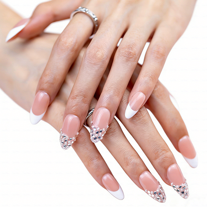 Pearl Elegance – Medium Almond Press-Ons with Pearl Clusters