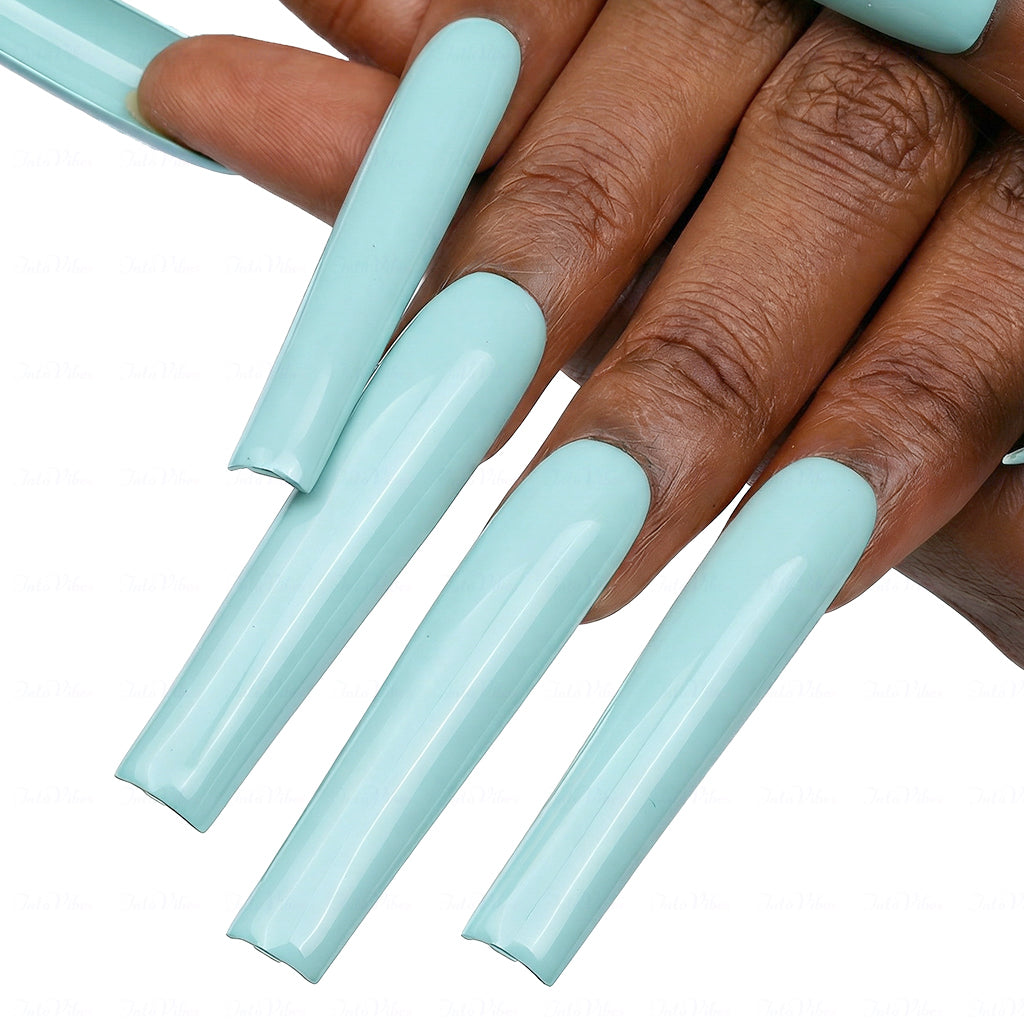 Tiffany Blue – Light Blue Long Square Press-Ons with High Gloss Solid Finish