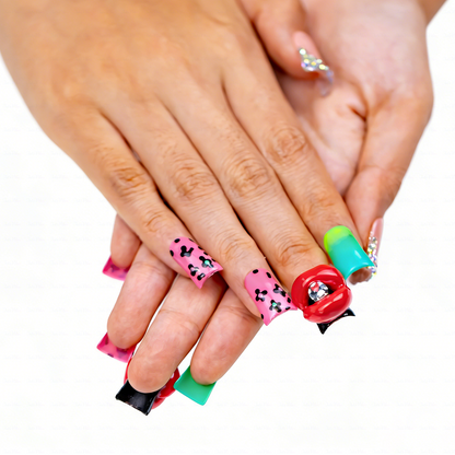 Lip Pop-Multi-Color Short Duck Press-Ons with 3D Lip & Rhinestone Accents