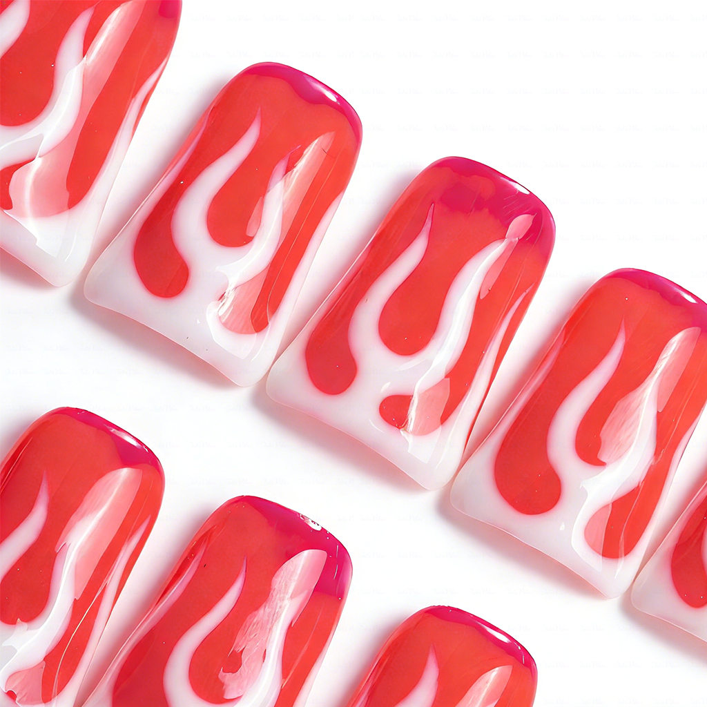 Pink Flame – Short Duck Press-Ons with Bold Flame Art