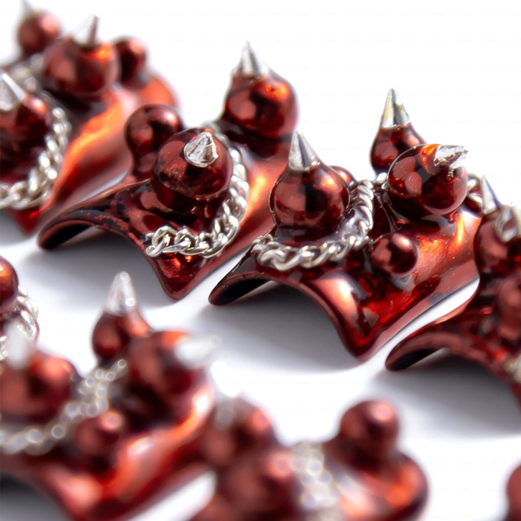 Rebel Chain – Metallic Red Short Duck Press-Ons with Spike & Chain Charms