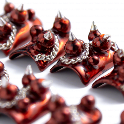 Rebel Chain – Metallic Red Short Duck Press-Ons with Spike & Chain Charms