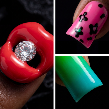 Lip Pop-Multi-Color Short Duck Press-Ons with 3D Lip & Rhinestone Accents